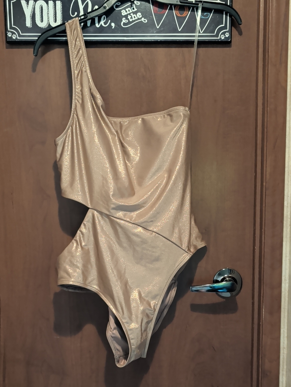 Victoria's Secret Shimmery Nude One-Shoulder One-Piece Swimsuit - Champagne